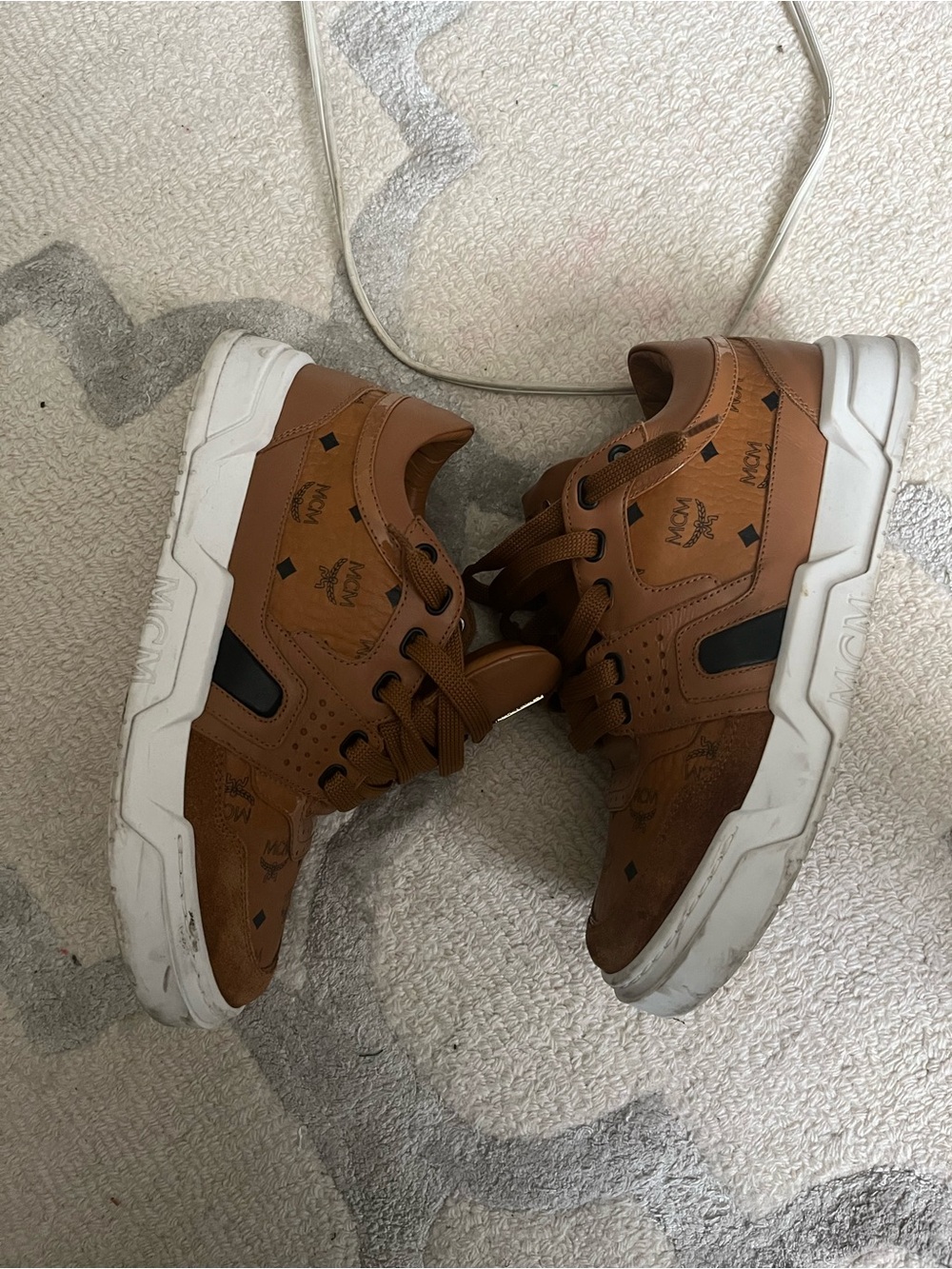 MCM Brown Monogram Low-Top Leather Sneakers - Picture 2 of 9